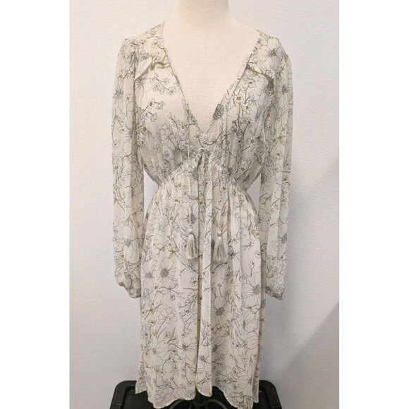 Lovestitch Ivory Floral High Low Sheer Midi Babydoll Dress sz M Bridal Romantic - Picture 3 of 11